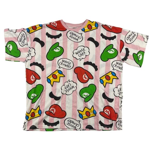 Universal Studios - Nintendo Mario's Whose Crown Tee in Pink & White Multicolor - Picture 1 of 3
